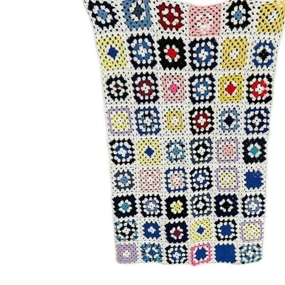 Handmade Crochet Granny Square Blanket Multicolor Throw Lap‎ Afghan 56x36